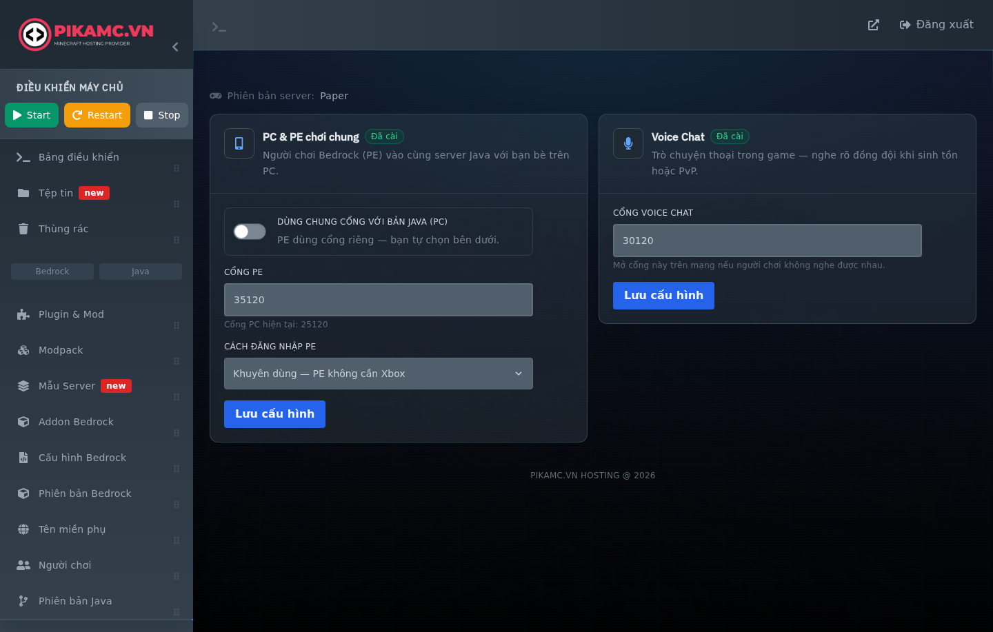 Cấu hình cổng Voice Chat trên Panel